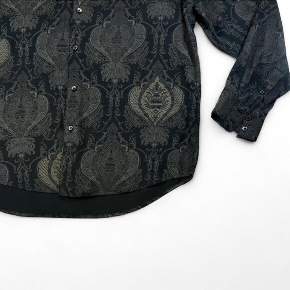 Mondo Di Marco 90s Silk Cotton Damask Shirt L Black Baroque Pattern Vintage - Picture 4 of 7